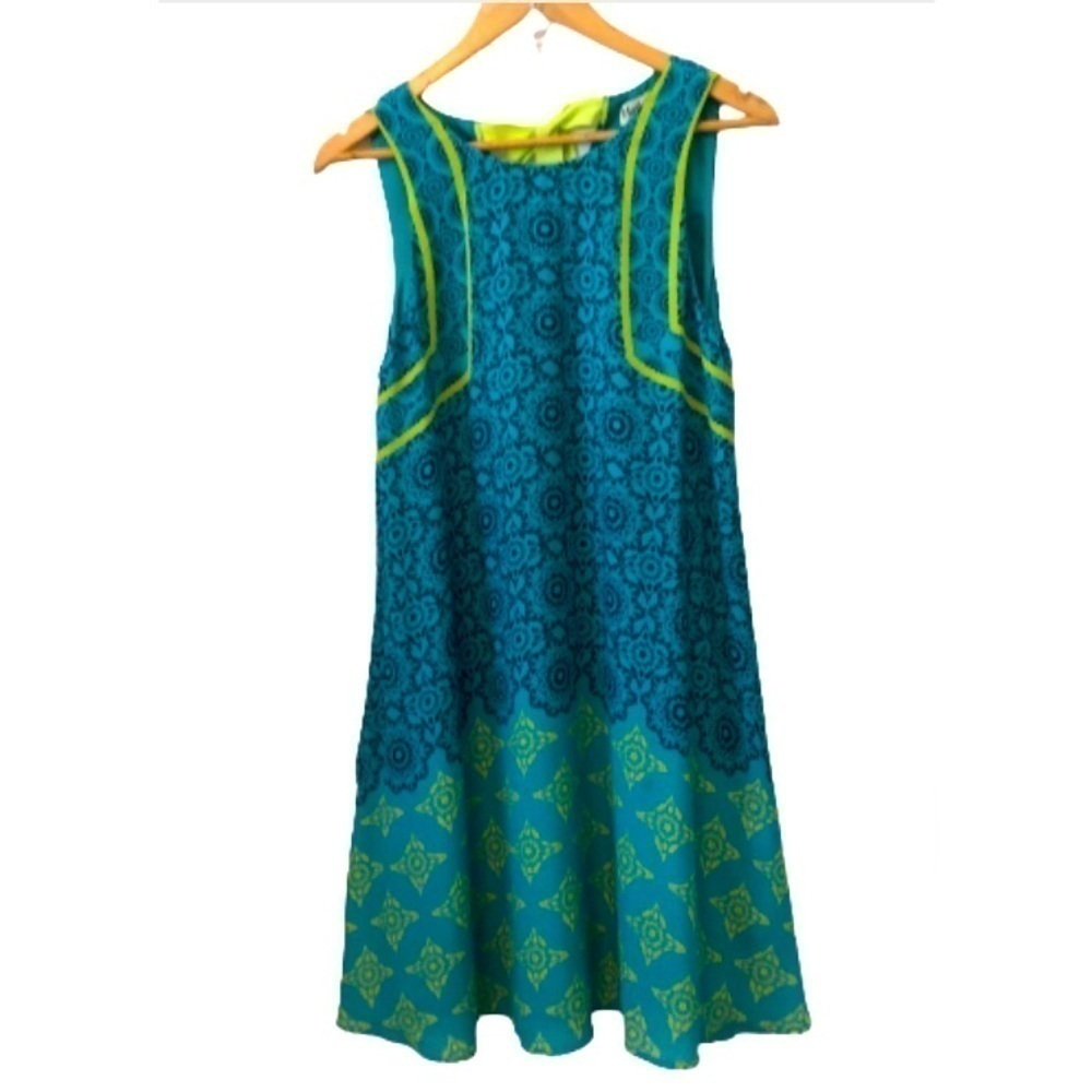 Hatley teal & grn trapeze lined slvlss drss w bow tie in bk SZ M mermaid